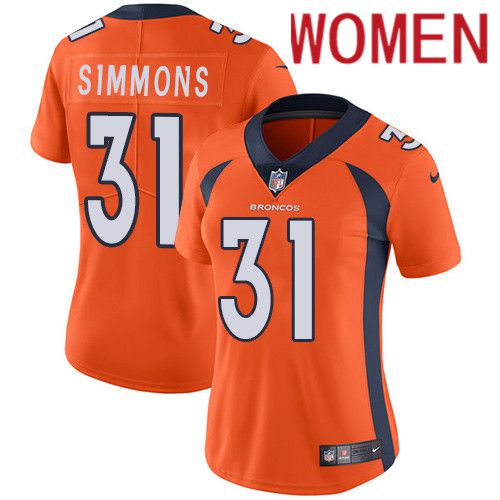 Women Denver Broncos #31 Justin Simmons Orange Nike Vapor Limited NFL Jersey->women nfl jersey->Women Jersey